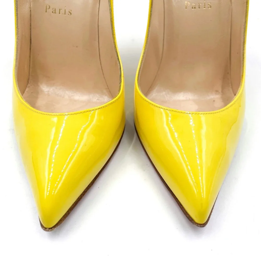 Christian Louboutin‎ So Kate Pumps Yellow Patent Leather Pointed Heels Sz 38 / 8